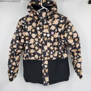 Rip Curl Olly Girls Ski Snowboard Jacket Floral Black Size 12 10K Waterproof
